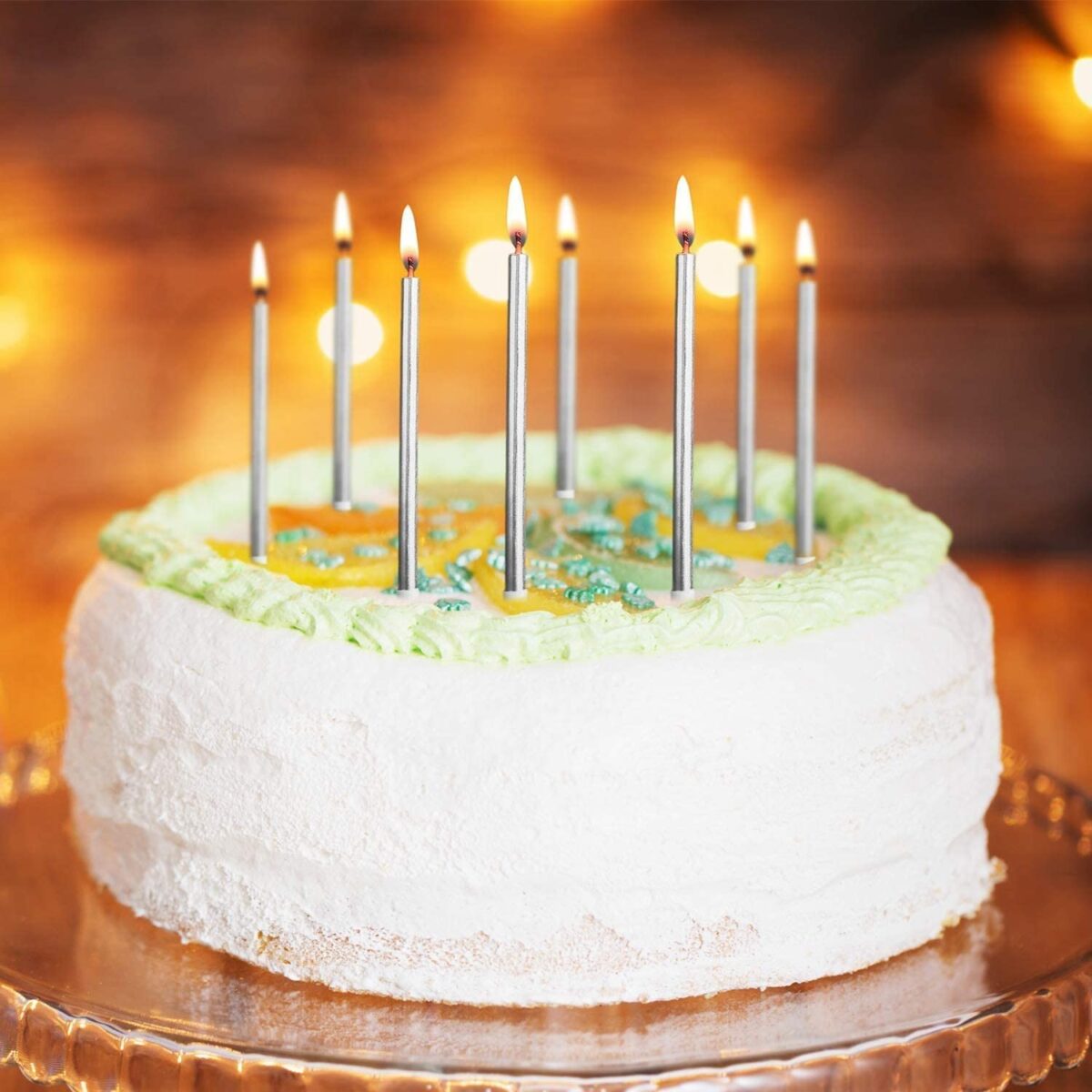 Set 6 Lumanari de Tort, Embo, din Parafina, 11 x 0.4 cm, Lucioase, Argintiu - imagine 7