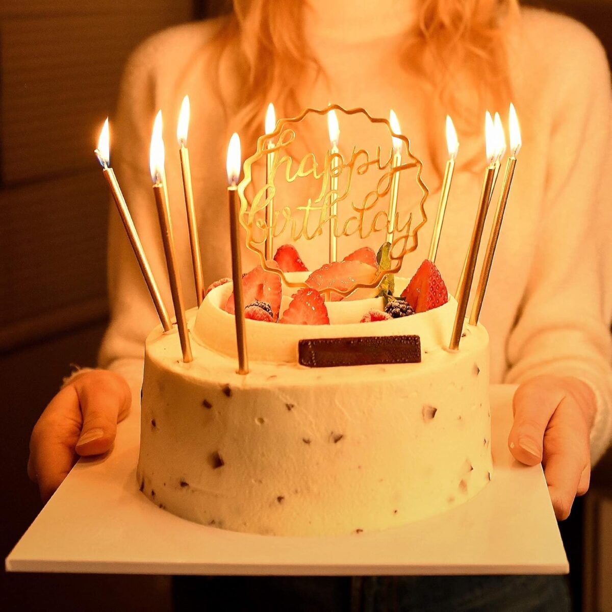 Set 6 Lumanari de Tort, Embo, din Parafina, 11 x 0.4 cm, Lucioase, Auriu - imagine 3