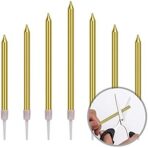 Set 6 Lumanari de Tort, Embo, din Parafina, 11 x 0.4 cm, Lucioase, Auriu - imagine 4