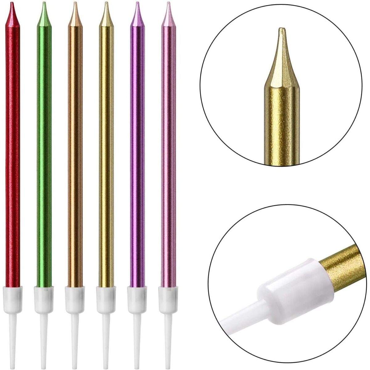 Set 6 Lumanari de Tort, Embo, din Parafina, 11 x 0.4 cm, Lucioase, Multicolor - imagine 3