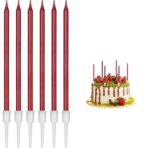 Set 6 Lumanari de Tort, Embo, din Parafina, 11 x 0.4 cm, Lucioase, Rosu - imagine 3