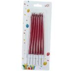 Set 6 Lumanari de Tort, Embo, din Parafina, 11 x 0.4 cm, Lucioase, Rosu