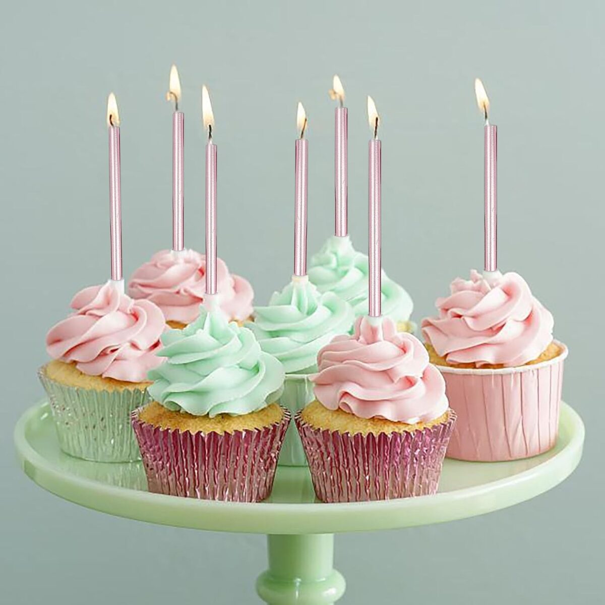 Set 6 Lumanari de Tort, Embo, din Parafina, 11 x 0.4 cm, Lucioase, Roz Auriu - imagine 2