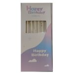 Set 6 Lumanari Lungi, Embo, din Parafina, 10 x 0.5 cm, Happy Birthday, Alb/Auriu - imagine 4