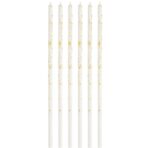Set 6 Lumanari Lungi, Embo, din Parafina, 10 x 0.5 cm, Happy Birthday, Alb/Auriu