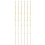 Set 6 Lumanari Lungi, Embo, din Parafina, 10 x 0.5 cm, Happy Birthday, Alb/Auriu