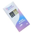 Set 6 Lumanari Lungi, Embo, din Parafina, 10 x 0.5 cm, Happy Birthday, Alb/Negru
