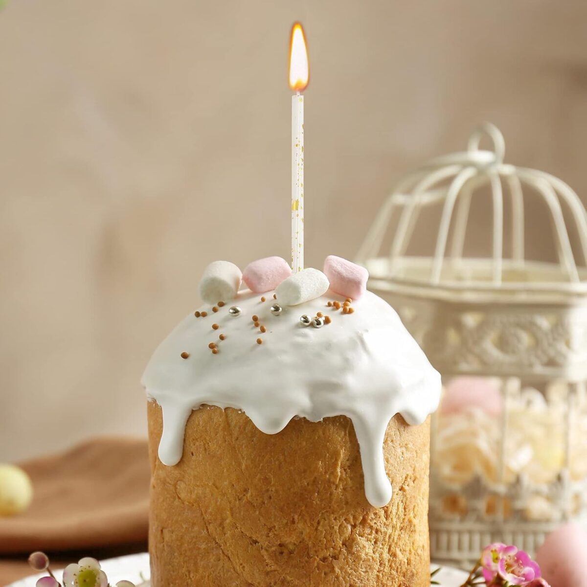 Set 6 Lumanari Lungi, Embo, din Parafina, 10 x 0.5 cm, Happy Birthday, Alb/Negru - imagine 7