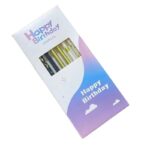 Set 6 Lumanari Lungi, Embo, din Parafina, 10 x 0.5 cm, Happy Birthday, Alb/Negru/Auriu