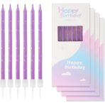 Set 6 Lumanari Lungi, Embo, din Parafina, 10 x 0.5 cm, Happy Birthday, Mov - imagine 7