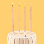 Set 6 Lumanari Lungi, Embo, din Parafina, 10 x 0.5 cm, Happy Birthday, Roz - imagine 3