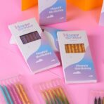 Set 6 Lumanari Lungi, Embo, din Parafina, 10 x 0.5 cm, Happy Birthday, Mov - imagine 3