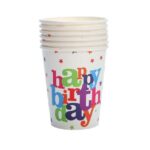 Set 6 Pahare, Embo, Imprimeu Happy Birthday, din Carton, 7.5 x 7.8 cm, Multicolor