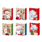 Set 6 Pungi Cadou, Embo, Imprimeu Tematica Mos Craciun si Ursuleti, Model Random, din Hartie, Impachetare Usoara a Cadourilor, 18.5x22.5x8.5 cm, Multicolor