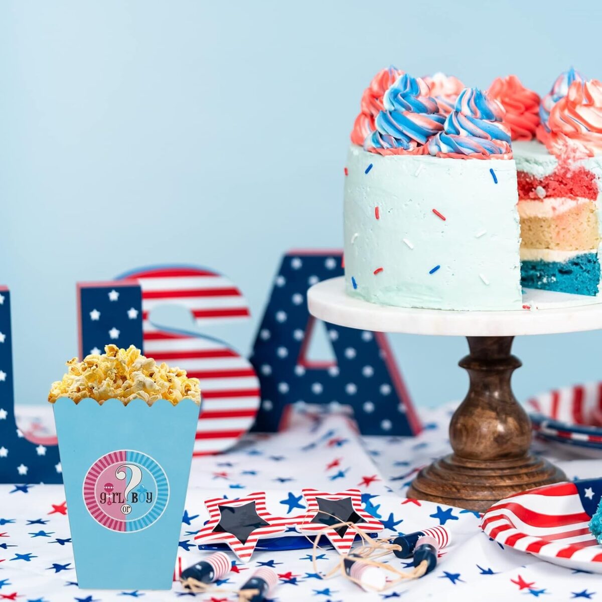 Set 6 Cutii Popcorn Gender Reveal, Embo, Girl or Boy, din Carton, 13 x 9 cm, Roz/Albastru - imagine 3