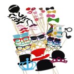 Set 60 de Accesorii pentru Petrecere, Embo, Props pentru Coltul de Poze, Ochelari, Palarii, Mustata, Cravata, pentru Evenimente, Multicolor