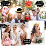 Set 60 de Accesorii pentru Petrecere, Embo, Tematica Nunta, Props pentru Coltul de Poze, Ochelari, Palarii, Mustata, Cravata, pentru Evenimente, Multicolor - imagine 4