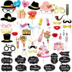 Set 60 de Accesorii pentru Petrecere, Embo, Tematica Nunta, Props pentru Coltul de Poze, Ochelari, Palarii, Mustata, Cravata, pentru Evenimente, Multicolor