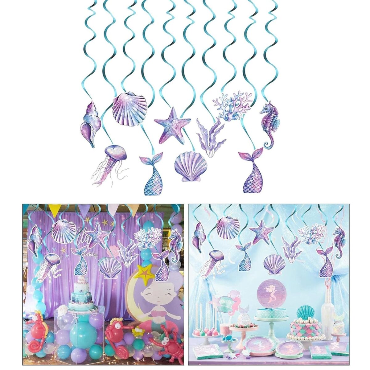 Set 8 Decoratiuni pentru Petrecere Sirena, Embo, Colectia Mermaid, Panglici Incluse, Multicolor - imagine 3