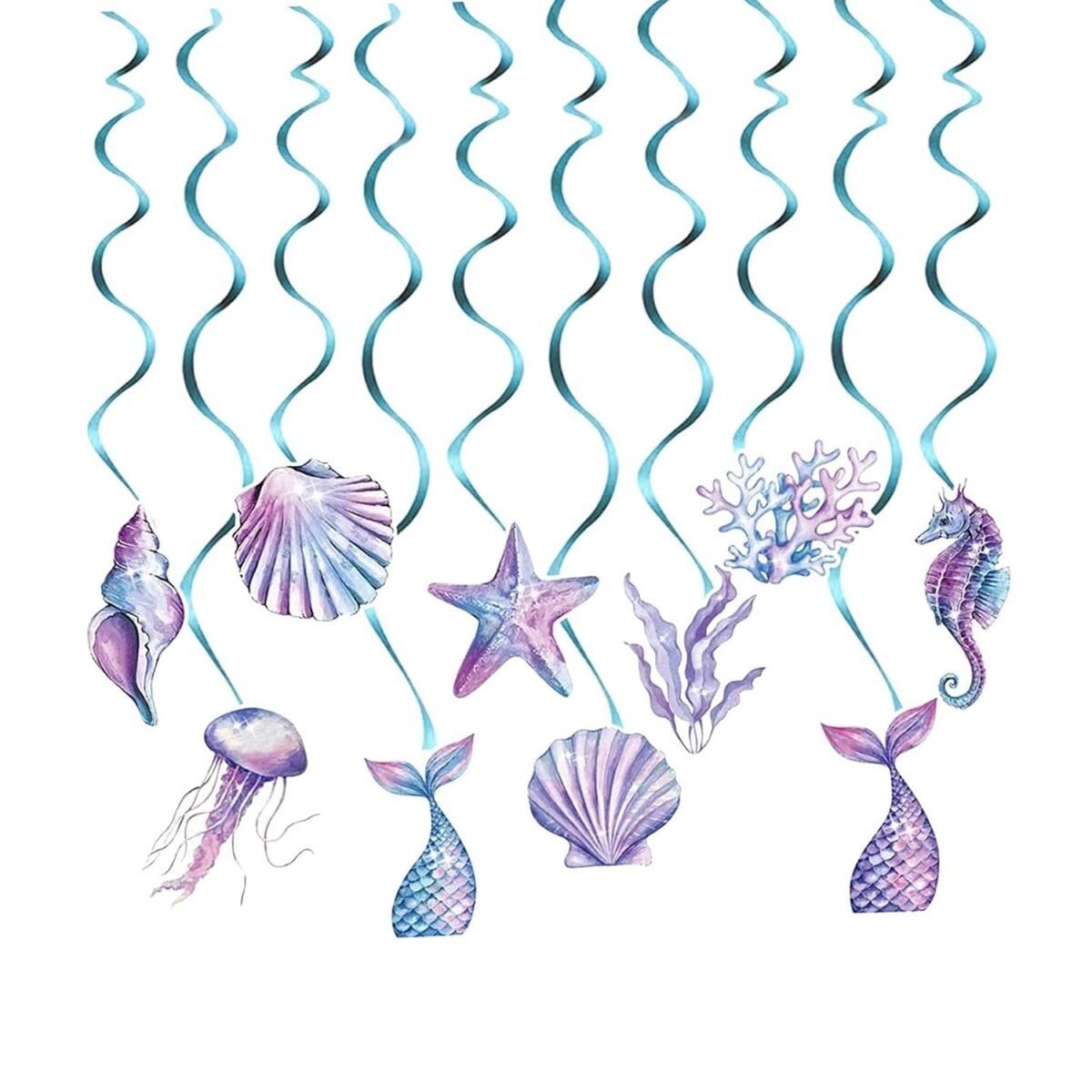 Set 8 Decoratiuni pentru Petrecere Sirena, Embo, Colectia Mermaid, Panglici Incluse, Multicolor - imagine 4