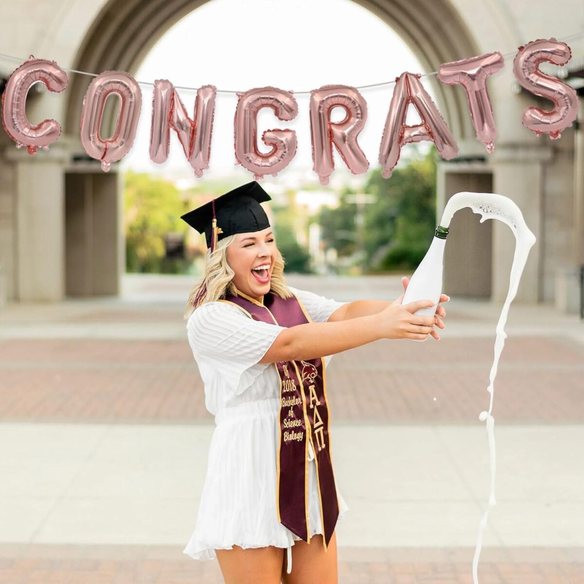 Set 8 Baloane din Folie Metalizata, Embo, Model Scris Congrats, Litere de 40 cm, Tema Absolvire, Baloane Party, Ambalaj Individual, Pai Inclus, Umflare cu Aer sau Heliu, Roz - imagine 2