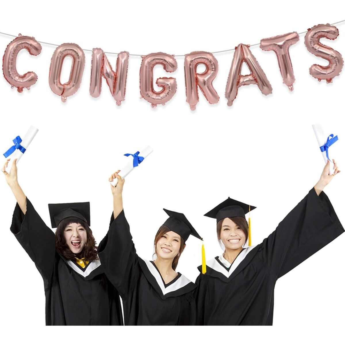 Set 8 Baloane din Folie Metalizata, Embo, Model Scris Congrats, Litere de 40 cm, Tema Absolvire, Baloane Party, Ambalaj Individual, Pai Inclus, Umflare cu Aer sau Heliu, Roz - imagine 3