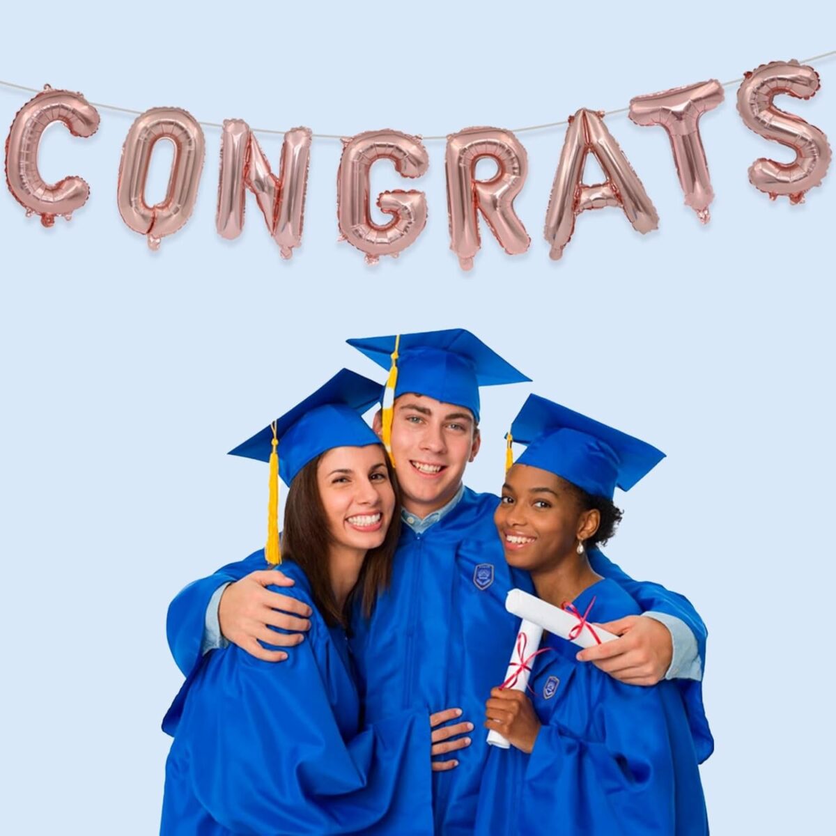Set 8 Baloane din Folie Metalizata, Embo, Model Scris Congrats, Litere de 40 cm, Tema Absolvire, Baloane Party, Ambalaj Individual, Pai Inclus, Umflare cu Aer sau Heliu, Roz - imagine 4