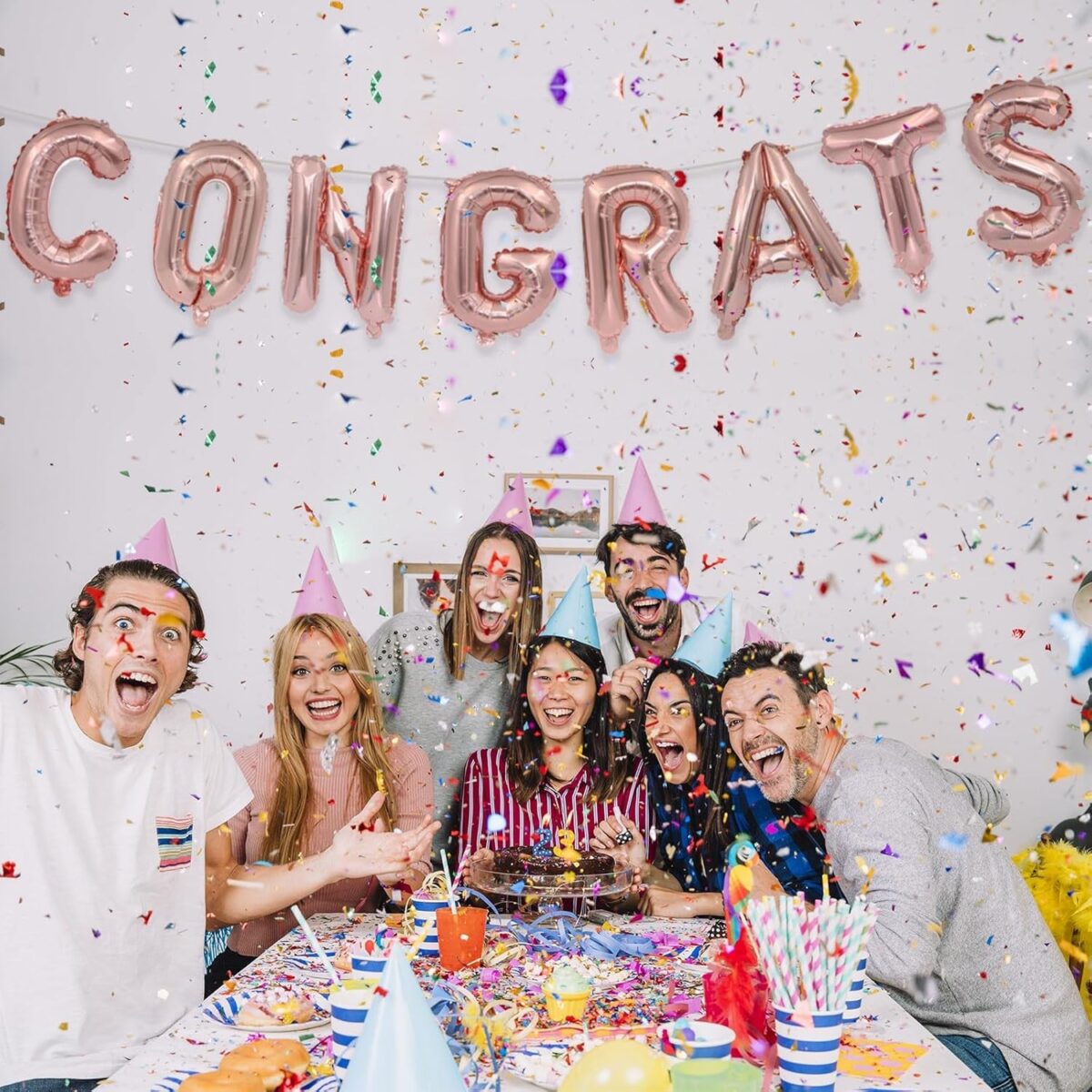 Set 8 Baloane din Folie Metalizata, Embo, Model Scris Congrats, Litere de 40 cm, Tema Absolvire, Baloane Party, Ambalaj Individual, Pai Inclus, Umflare cu Aer sau Heliu, Roz - imagine 5