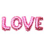 Set 8 Baloane din Folie Metalizata, Figurine Litere, Model I Love You, Tema Ziua Indragostitilor, 40 cm, Ambalaj Individual, Pai Inclus, Umflare cu Aer sau Heliu, Roz cu Inimioare Albe - imagine 4