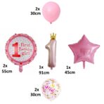 Set 8 Baloane din Folie Metalizată si din Latex, Embo, Figurine Cifra 1 Printesa 91cm, Stea 45 cm si Cerc 55 cm, Baloane Latex 30 cm, Tema Prima Aniversare, Ambalaj Individual, Pai Inclus, Umflare cu Aer sau Heliu, Roz - imagine 3