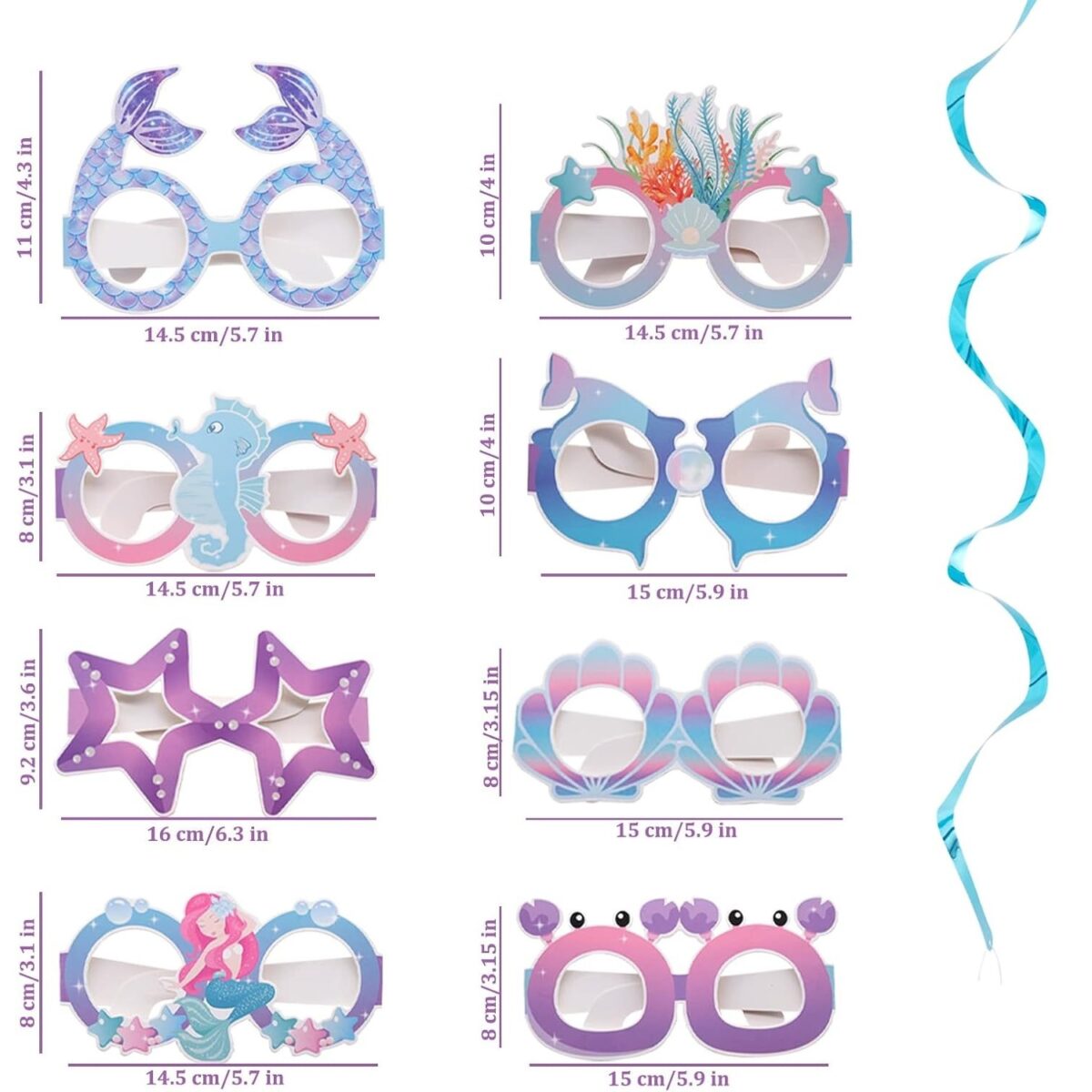 Set 8 Perechi de Ochelari Sirena, Embo, Colectia Mermaid, Multicolor - imagine 2