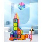 Set 88 Piese Magnetice de Constructie, Embo, Piese 5.5 cm, Magnetic Tiles, Forme Geometrice, 3 Ani, ABS, Magnet, 27.5 x 21.5 x 17 cm, Multicolor - imagine 8