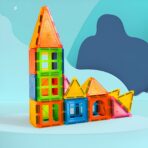 Set 88 Piese Magnetice de Constructie, Embo, Piese 5.5 cm, Magnetic Tiles, Forme Geometrice, 3 Ani, ABS, Magnet, 27.5 x 21.5 x 17 cm, Multicolor - imagine 9