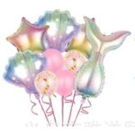 Set baloane aniversare pentru fetita, set din 9 baloane, Embo, Tematica Sirene, 5 Baloane Folie, 4 baloane latex, Roz