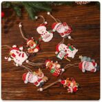 Set 9 Decoratiuni de Craciun din Lemn, Embo, cu Snur pentru Agatare in Brad, 3 Modele, Model Mos Craciun cu Brad, Ren si Cadouri, Diferite Dimensiuni, Multicolor - imagine 2