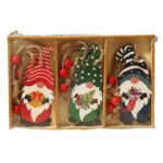 Set 9 Decoratiuni de Craciun din Lemn, Embo, cu Snur pentru Agatare in Brad, 3 Modele Mos Craciun Diferite Dimensiuni, Multicolor