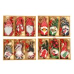 Set 9 Decoratiuni de Craciun din Lemn, Embo, cu Snur pentru Agatare in Brad, Model Mos Craciun Diferite Dimensiuni, 3 Modele, Rosu - imagine 6