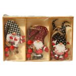 Set 9 Decoratiuni de Craciun din Lemn, Embo, cu Snur pentru Agatare in Brad, Model Mos Craciun Diferite Dimensiuni, 3 Modele, Multicolor