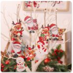 Set 9 Decoratiuni de Craciun din Lemn, Embo, cu Snur pentru Agatare in Brad, Model Oameni de Zapada, 3 Modele, Diferite Dimensiuni, Multicolor - imagine 3