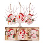 Set 9 Decoratiuni de Craciun din Lemn, Embo, cu Snur pentru Agatare in Brad, Model Oameni de Zapada, 3 Modele, Diferite Dimensiuni, Multicolor