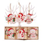 Set 9 Decoratiuni de Craciun din Lemn, Embo, cu Snur pentru Agatare in Brad, Model Oameni de Zapada, 3 Modele, Diferite Dimensiuni, Multicolor