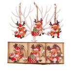 Set 9 Decoratiuni de Craciun din Lemn, Embo, cu Snur pentru Agatare in Brad, Model Reni, 3 Modele, Diferite Dimensiuni, Multicolor