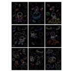 Set 9 Planse Razuibile, Embo, Scratch ArtCards, +3 Ani, de Razuit si de Colorat, 19 x 14 cm, Model Spatiu Cosmic, Multicolor - imagine 2