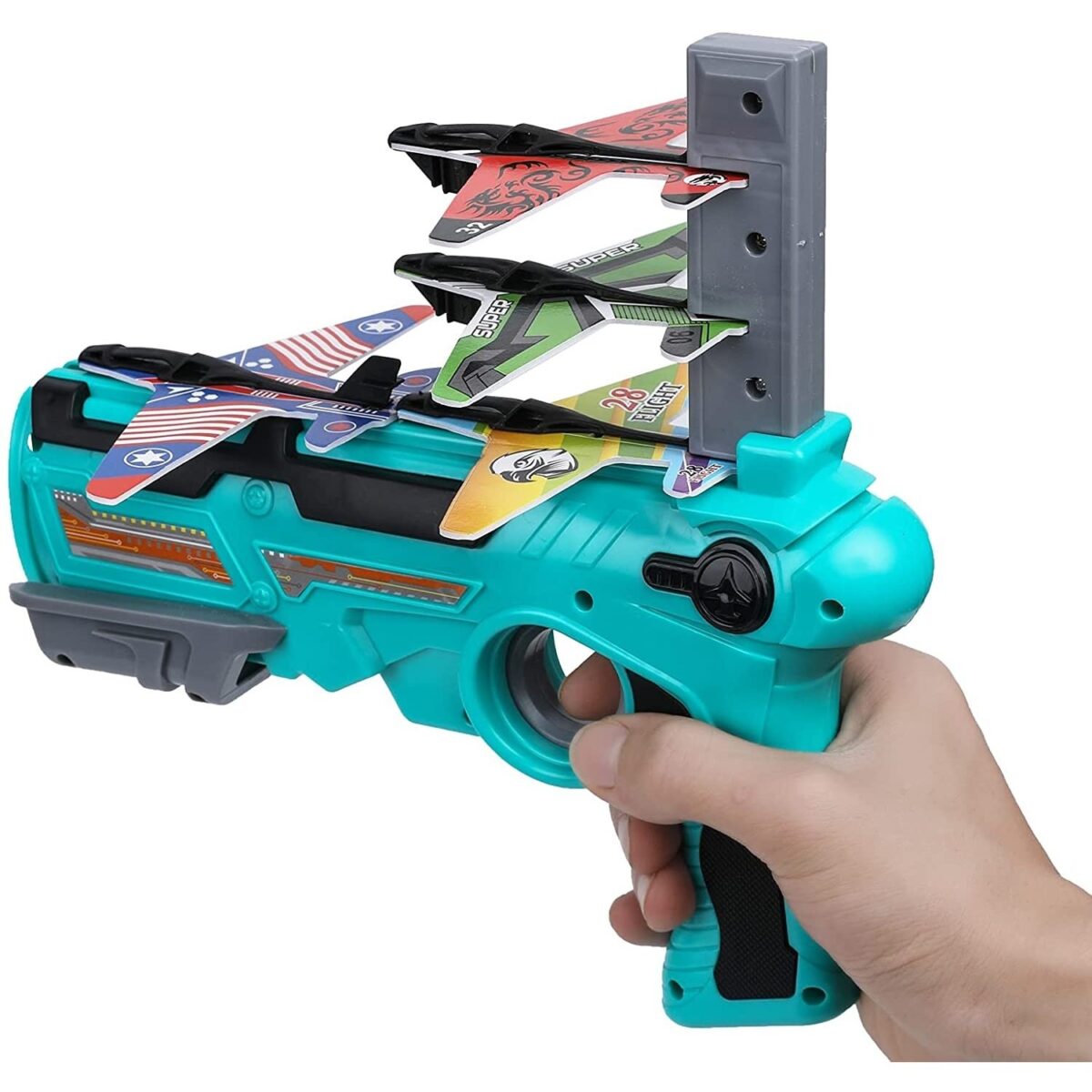 Set Arma de jucarie tip lansator de avioane, Air Battle, Turcoaz - imagine 3