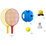 Set Badminton pentru Copii, Embo, Doua Palete, Fluturas, 2 Mingi, Minge cu Elastic pentru Antrenament, Suport de Prindere Stabil, 40.5x23 cm, Rosu Galben - imagine 2