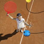 Set Badminton pentru Copii, Embo, Doua Palete, Fluturas, 2 Mingi, Minge cu Elastic pentru Antrenament, Suport de Prindere Stabil, 40.5x23 cm, Rosu Galben - imagine 4