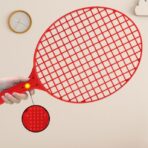 Set Badminton pentru Copii, Embo, Doua Palete, Fluturas, 2 Mingi, Minge cu Elastic pentru Antrenament, Suport de Prindere Stabil, 40.5x23 cm, Rosu Galben - imagine 6