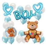 Set 25 Baloane, Embo, din Latex si Folie de Aluminiu, Model Ursulet/Boy, Diferite Marimi, Albastru