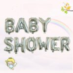Set Baloane din Folie Metalizata, Embo, Model Baby Shower, Litere de 40 cm, Baloane Party, Ambalaj Individual, Pai, Ata si Adeziv Incluse, Umflare cu Aer sau Heliu, Argintiu - imagine 2