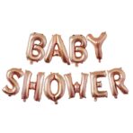Set Baloane din Folie Metalizata, Embo, Model Baby Shower, Litere de 40 cm, Baloane Party, Ambalaj Individual, Pai, Ata si Adeziv Incluse, Umflare cu Aer sau Heliu, Rose Gold